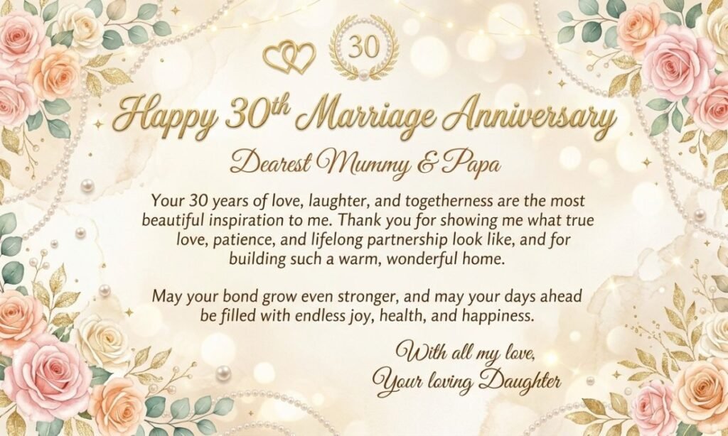 30th Marriage Anniversary Wishes for Mummy Papa From Daughter